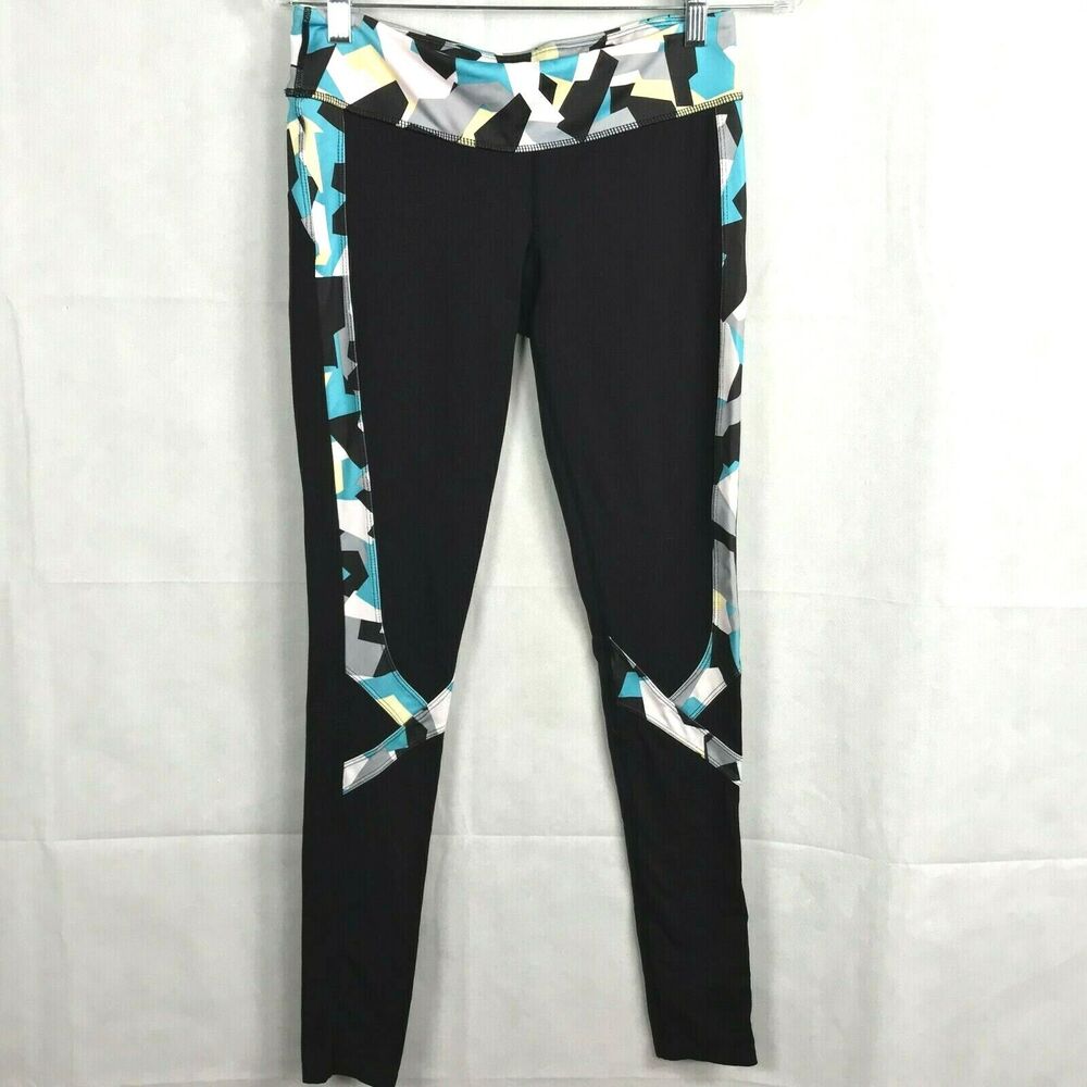 Pure Barre Splits 59‎ Leggings Womens Sz M Black Blue Geometric Athletic